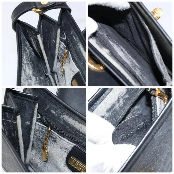 GUCCI GG Supreme Shoulder Bag PVC Leather Black Gold 001 084 0905 Auth BA8623